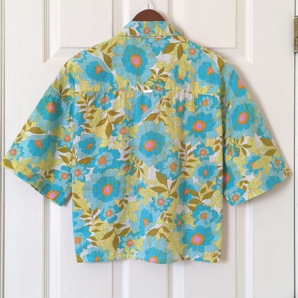 Billabong All Good Floral Woven Cotton Oversized Short Sleeve Button Down Top S - Picture 10 of 13
